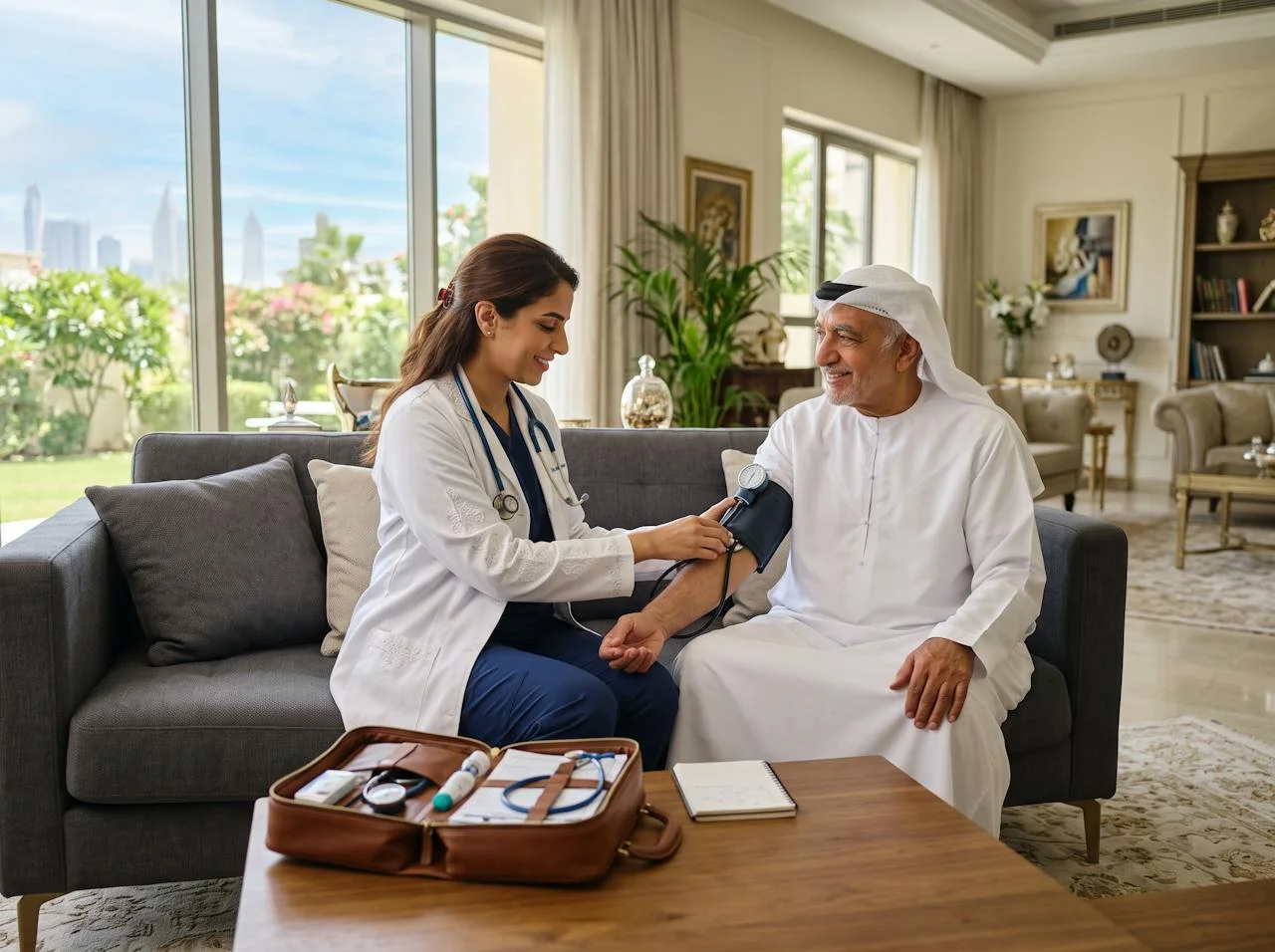 Home 15 DHA-licensed doctor treating a patient at home in Dubai
