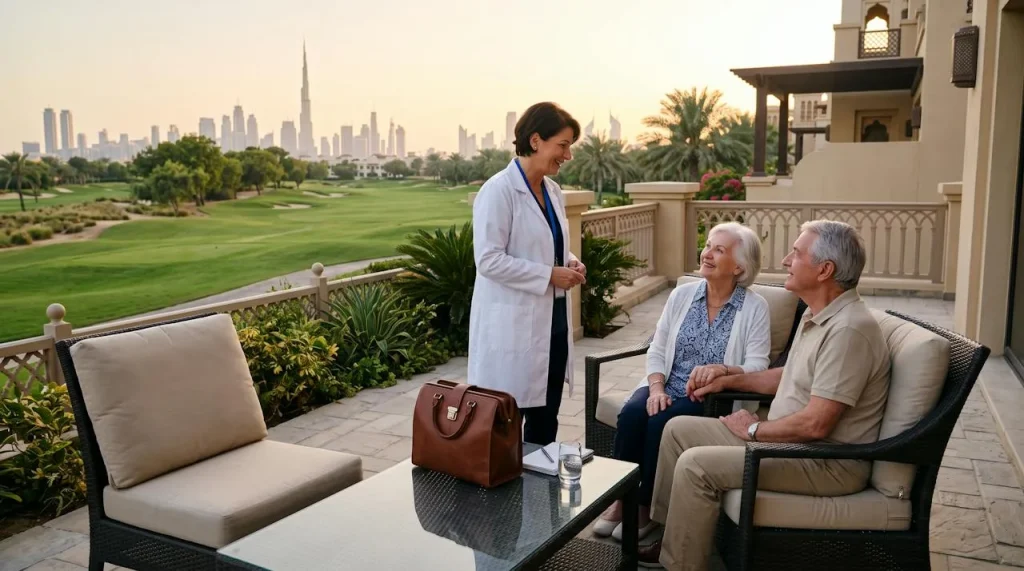 Doctor home visit in DAMAC Hills – patient treated at home by Vitals Healthcare