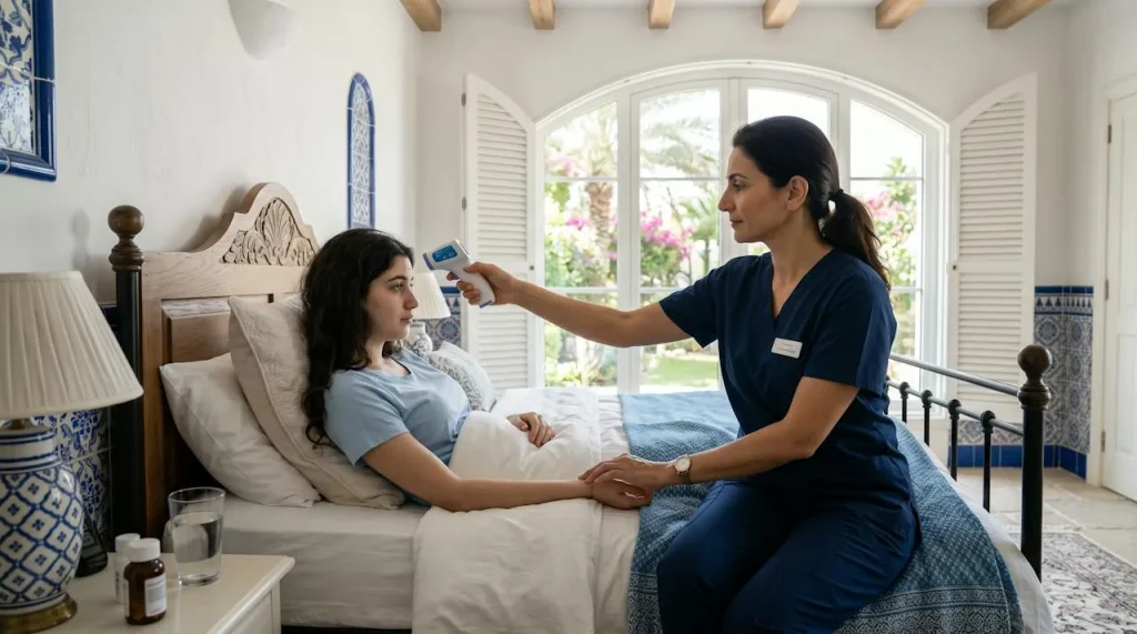 Doctor home visit in DAMAC Lagoons – patient treated at home by Vitals Healthcare