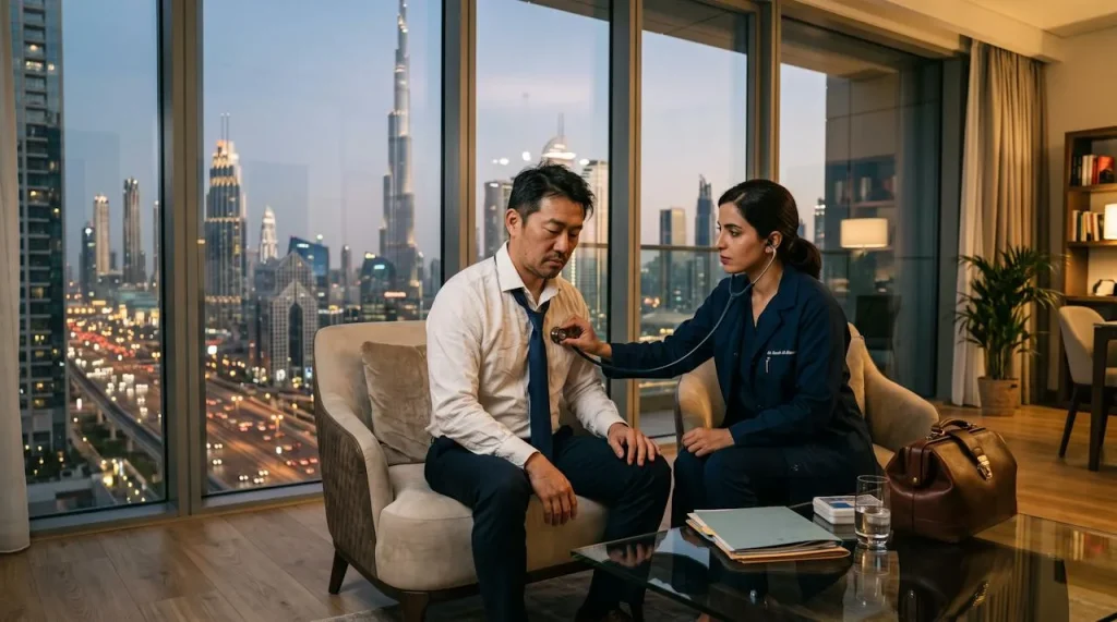 Doctor home visit in DIFC – patient treated at home by Vitals Healthcare