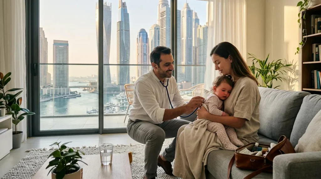 Doctor home visit in Dubai Creek Harbour – patient treated at home by Vitals Healthcare