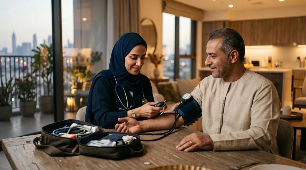 Doctor home visit in Jumeirah Village Triangle – patient treated at home by Vitals Healthcare