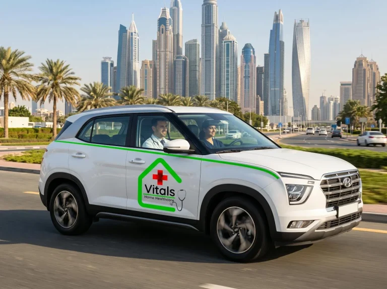 Vitals Healthcare doctor on call Hyundai Creta for fast home visits in Dubai